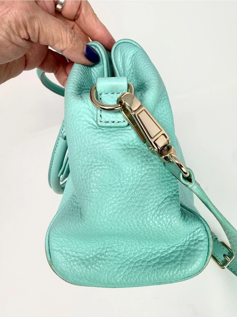 Kate Spade Grant Park Hadlen Satchel Crossbody Bag Aqua Blue Zipper Front Pocket